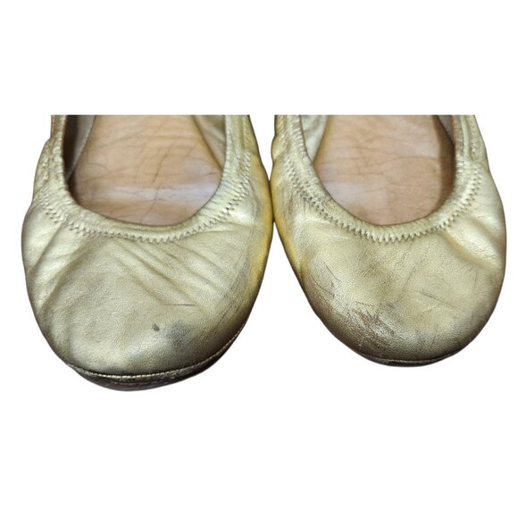 Tory Burch Gold Leather Ballet Flats Medallion Women’s Size 9 - Picture 4 of 12